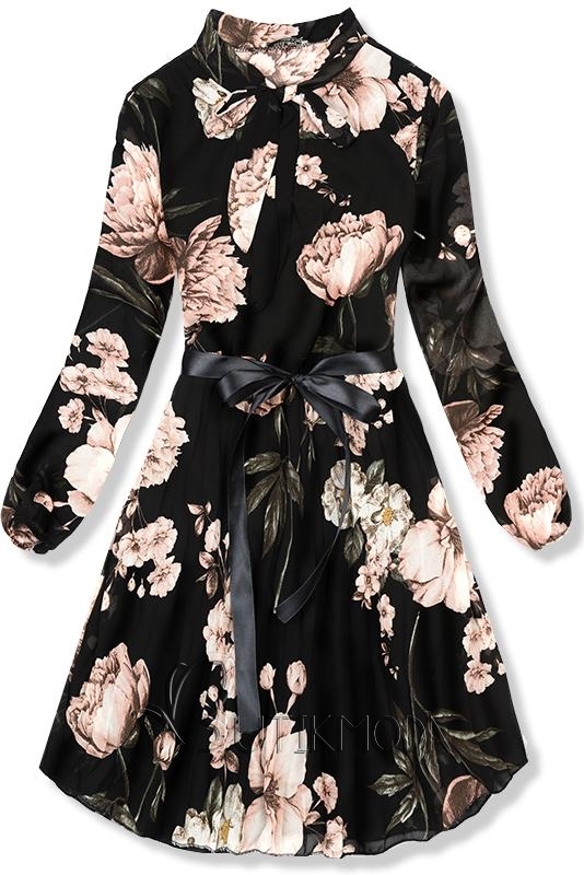 Fekete színű virágmintás ruha Elle