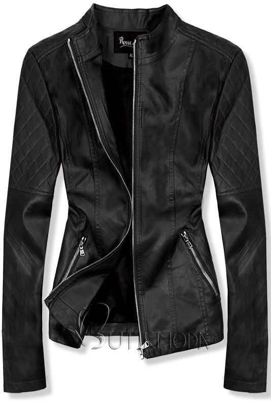 Fekete színű műbőr dzseki Plus Size