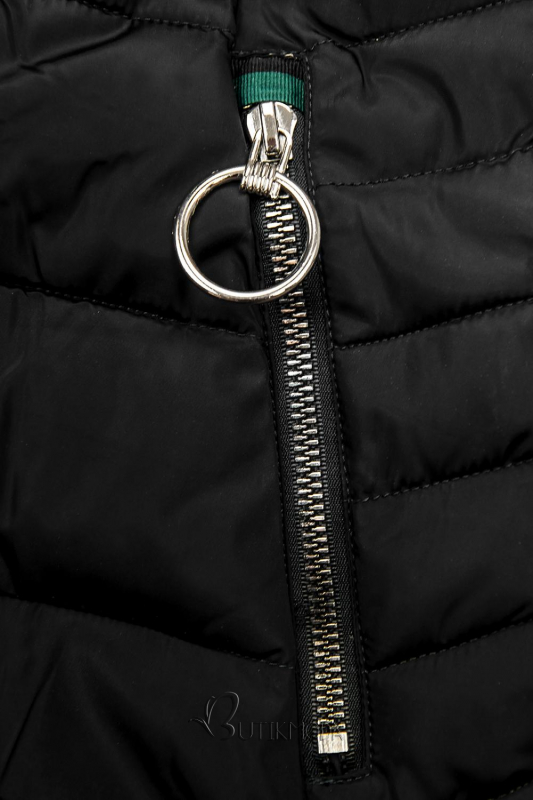 Fekete színű téli kabát hosszított ujjakkal