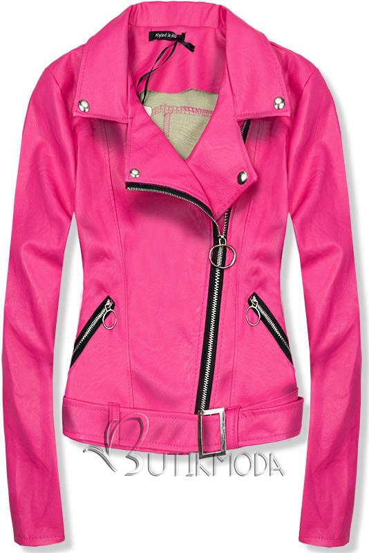 Rózsaszínű rövid műbőr dzseki