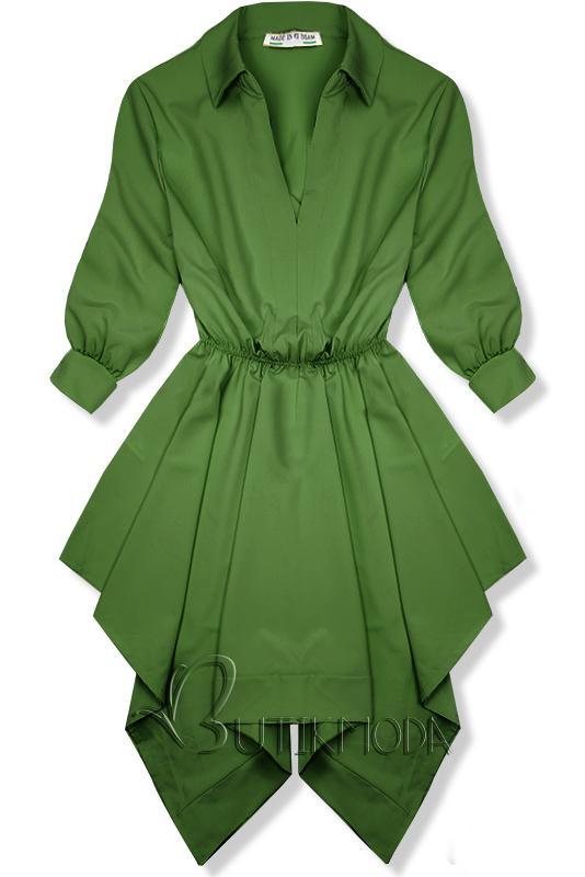 Zöld színű ingruha, aszimmetrikus szoknyával