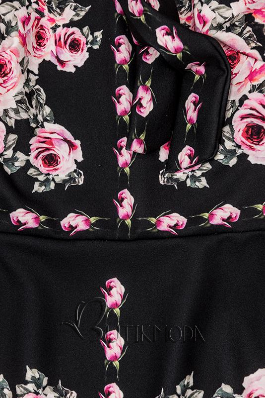 Fekete színű ruha rózsás motívummal