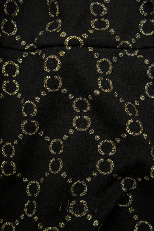 Fekete színű ruha, aranysárga színű nyomott mintával