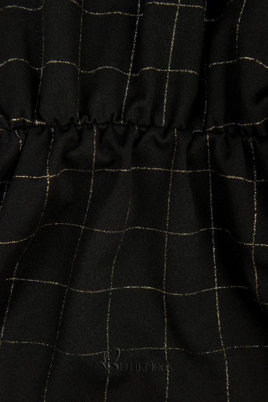 Fekete színű ruha, aranysárga színű kockás mintával