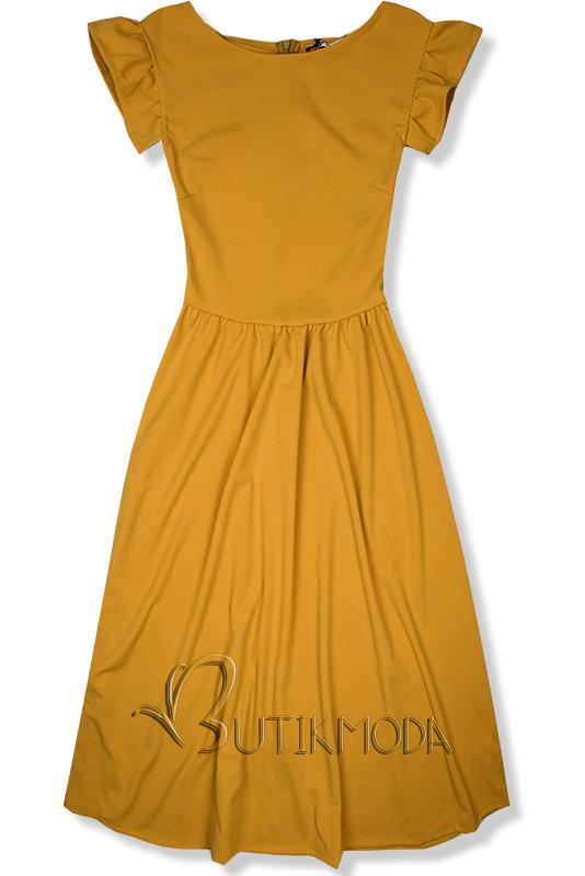 Mustársárga színű elegáns midi ruha