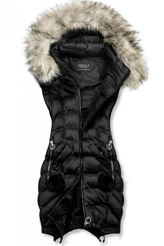 Fekete színű hosszított téli kabát/mellény