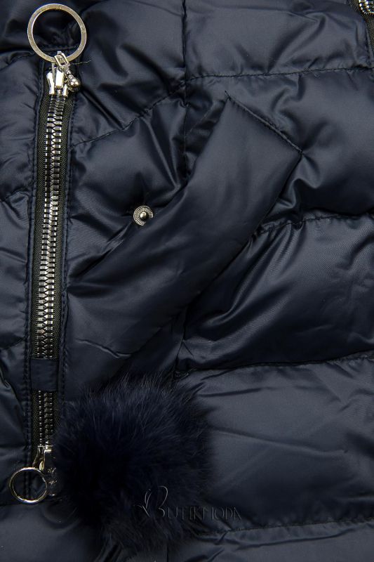 Sötétkék színű hosszított téli kabát/mellény