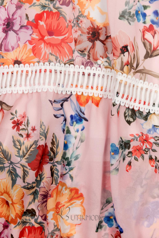 Rózsaszínű virágmintás aszimmetrikus ruha