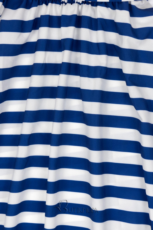 Kék és fehér színű, tengerész stílusú maxi ruha