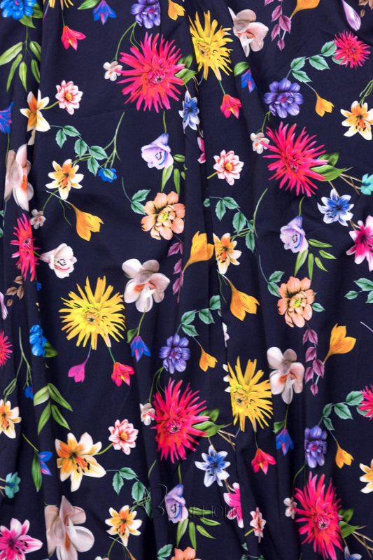 Sötétkék színű virágmintás maxi ruha