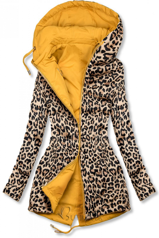 Sárga színű kifordítható parka leopárd mintával