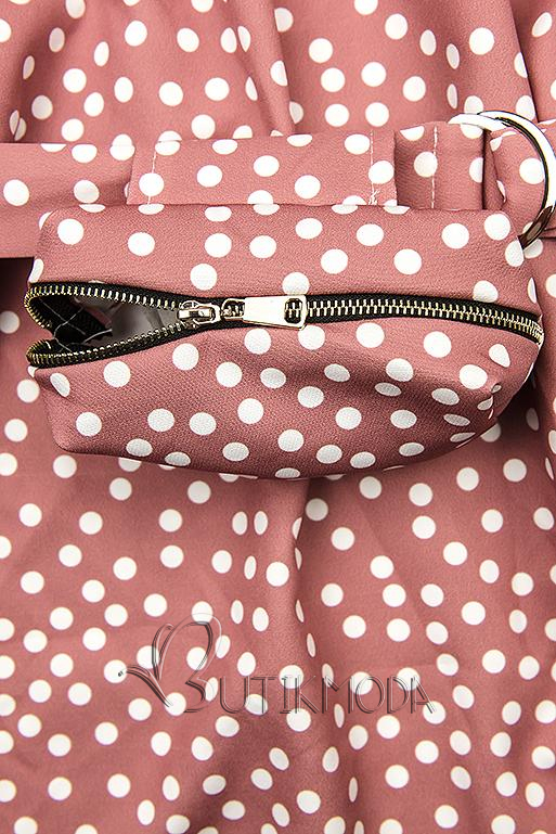 Vintage rózsaszínű pöttyös ruha, derekán övtáskával