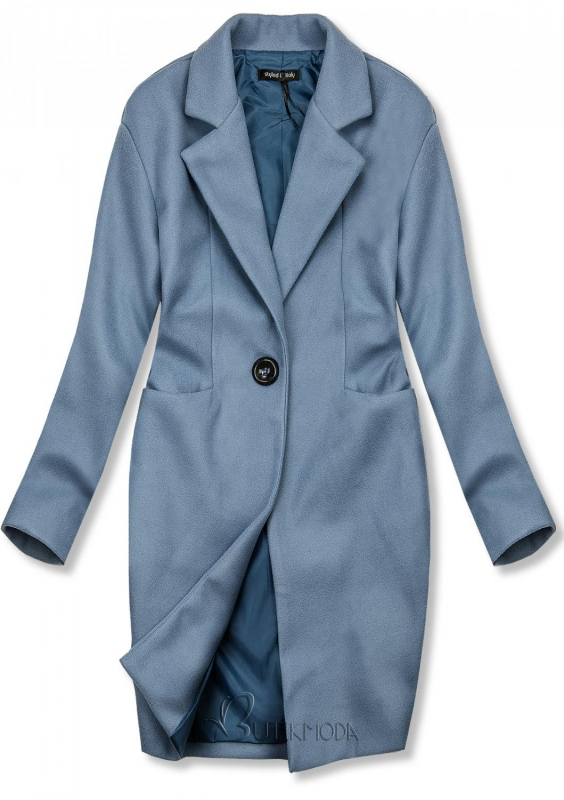 Kék színű tavaszi kabát egygombos záródással