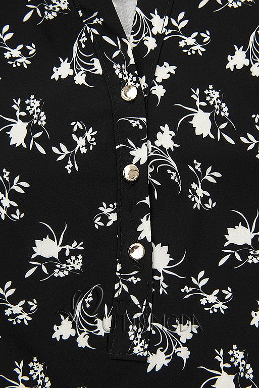 Fekete és fehér színű virágmintás ing