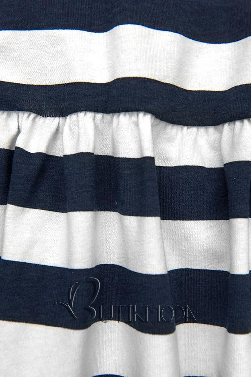 Kék és fehér színű, bő szabású csíkos ruha I.