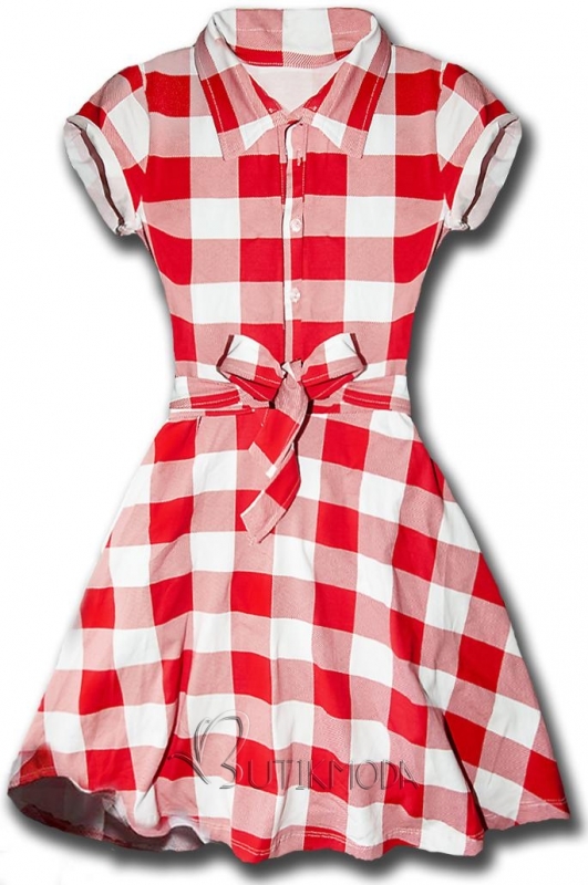 Fehér/piros színű kockás ruha 9258-3