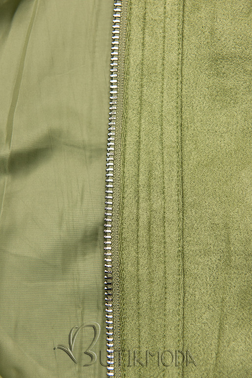 Pisztáciazöld színű szarvasbőr hatású dzseki