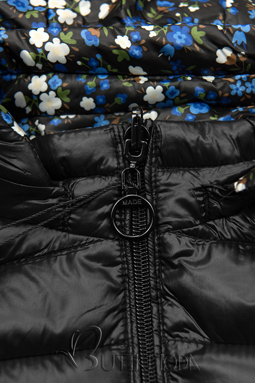 Fekete színű kifordítható dzseki virágmintás belső résszel