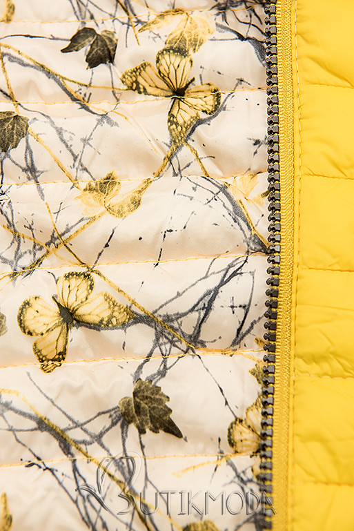 Sárga színű steppelt dzseki mintás béléssel