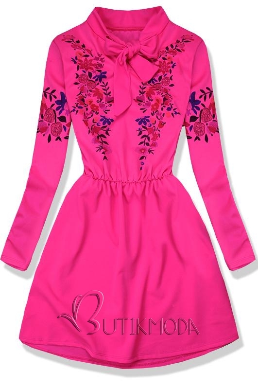 Neon rózsaszínű virágmintás ruha
