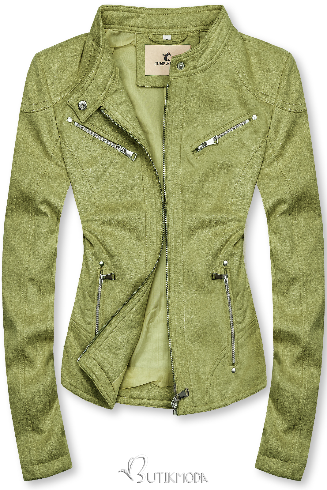 Pisztáciazöld színű szarvasbőr hatású dzseki