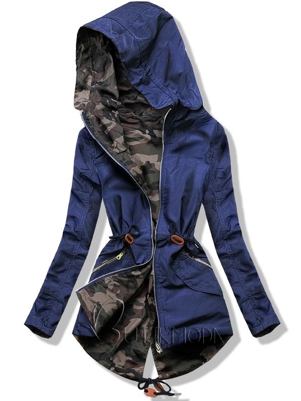 Kék színű kifordítható terepmintás parka kabát
