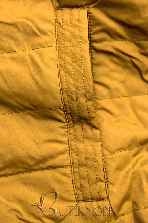 Khaki és sárga színű parka levehető kapucnival