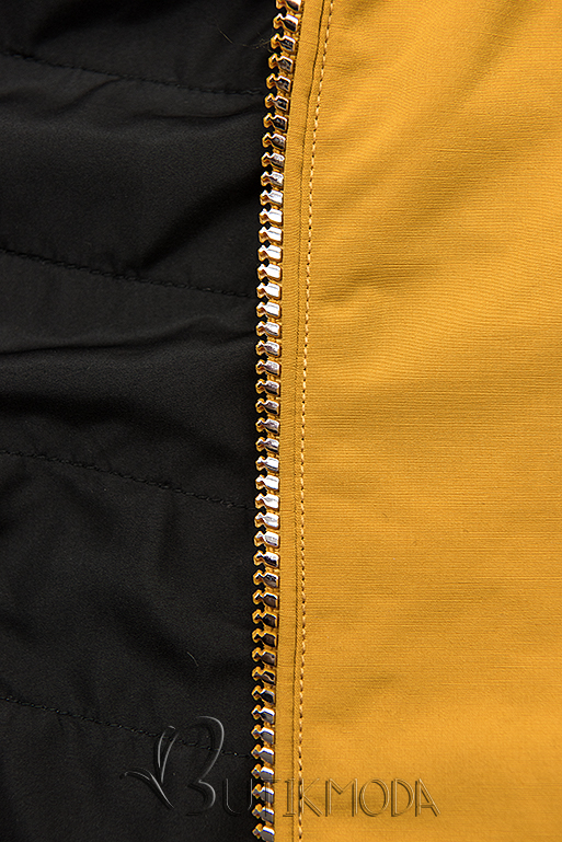 Sárga és fekete színű parka levehető kapucnival