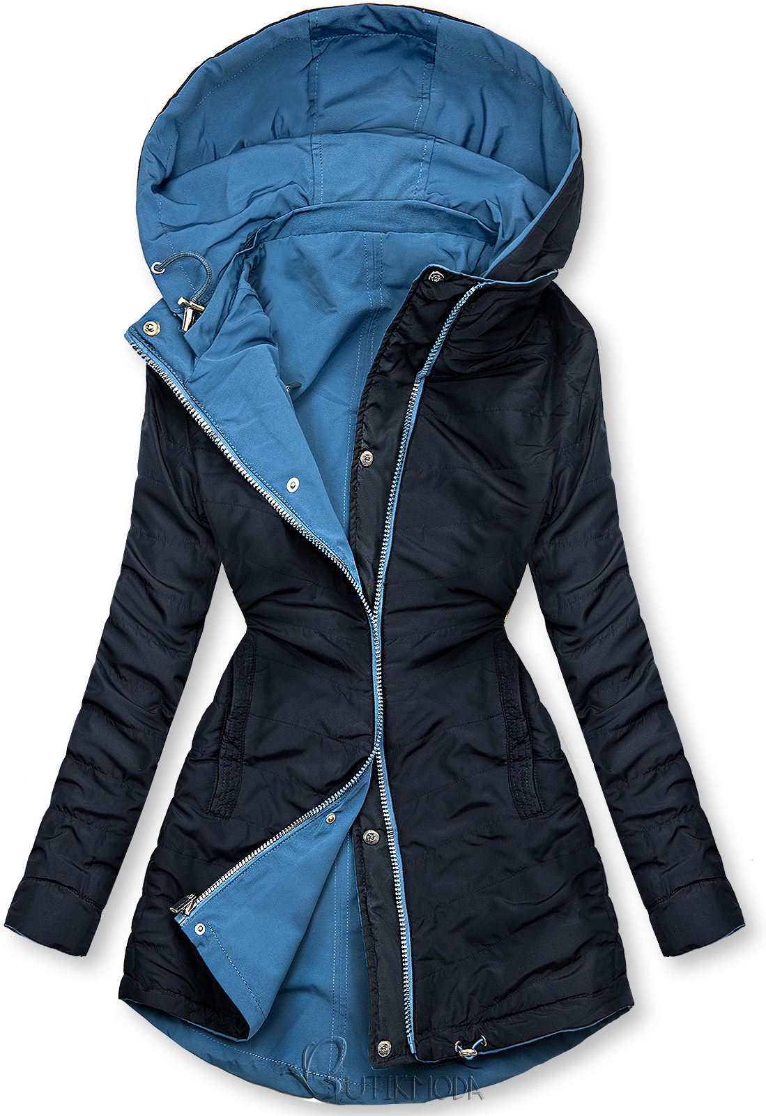 Kifordítható kabát - kék és sötétkék színű