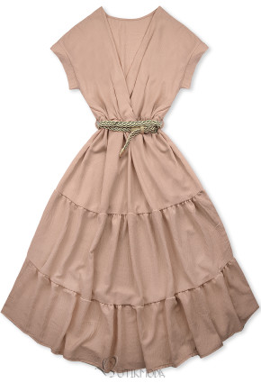 Vintage rózsaszínű nyári midi ruha övvel