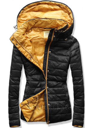Fekete és sárga színű steppelt dzseki