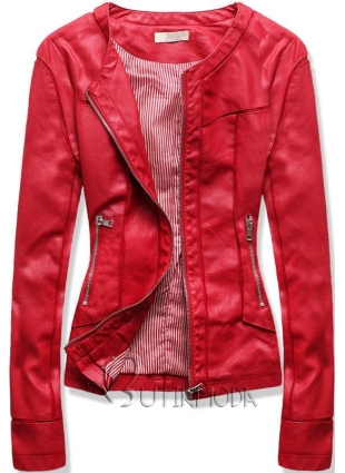 Piros színű műbőr dzseki