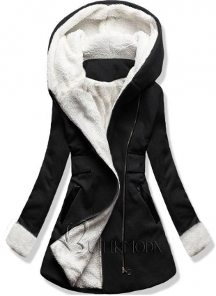 Fekete színű kapucnis téli kabát