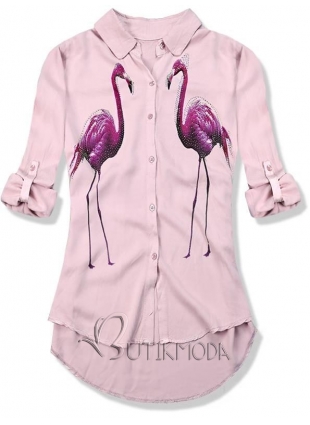 Púderrózsaszínű ingblúz, flamingó mintával