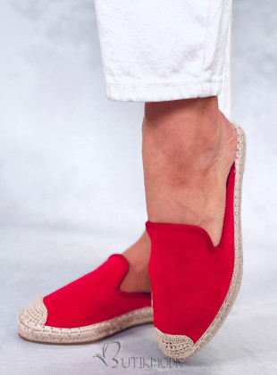 Piros színű espadrilles cipő nyitott sarokkal