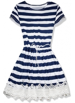 Kék és fehér színű nyári ruha csipkével