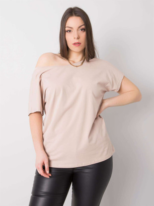Bézs színű plus size pamut póló