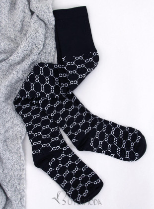 Női térd feletti zokni nyomott mintával - fekete/fehér színű