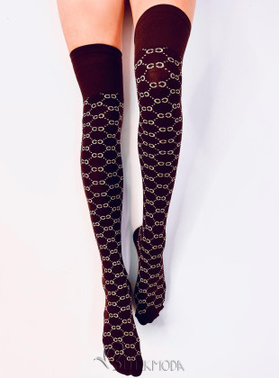 Női térd feletti zokni nyomott mintával - barna színű