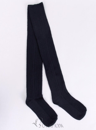Térd feletti női pamut zokni - fekete színű