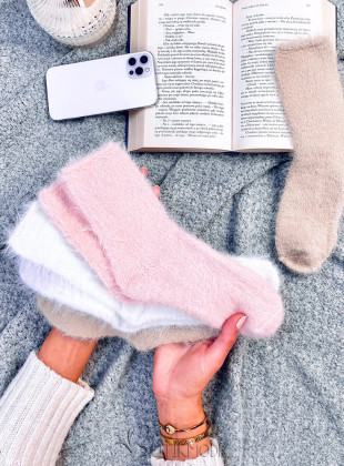 Női meleg zokni - bézs/fehér/rózsaszínű