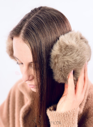 Sötétbézs színű téli szőrmés fülvédő
