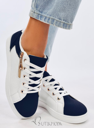 Női tornacipő cipzárral - fehér/tengerészkék színű