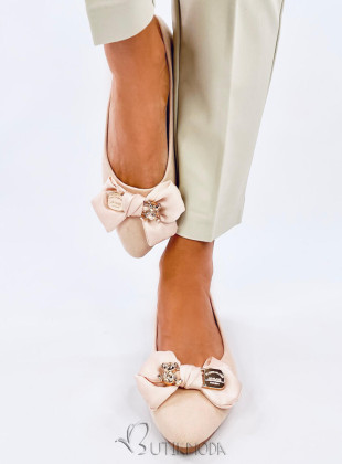 Bézs színű balerina cipő masnival és csattal