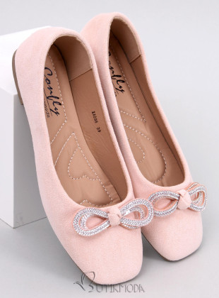 Szögletes orrú balerina cipő - világos rózsaszínű