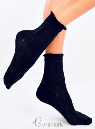 Fekete színű zokni kötött mintával 02