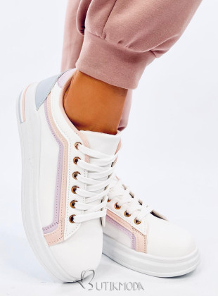 Fehér színű tornacipő babakék/rózsaszínű csíkkal