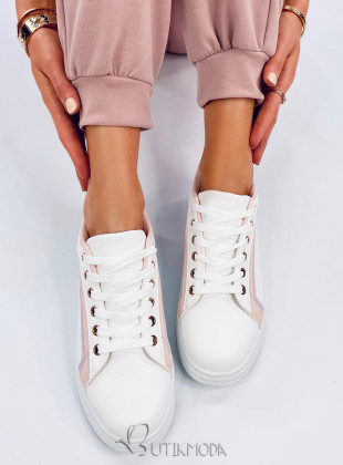 Fehér színű tornacipő babakék/rózsaszínű csíkkal