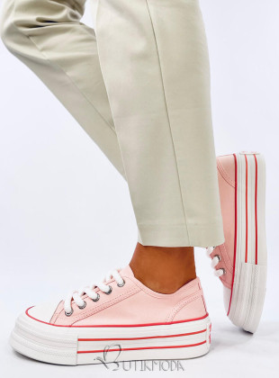 Vászon tornacipő magas platformon - világos rózsaszínű