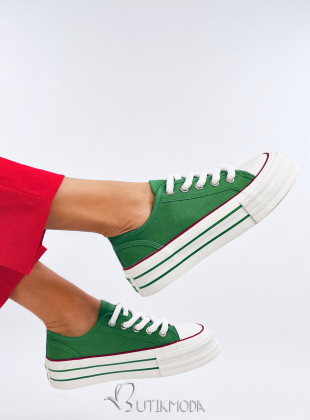 Vászon tornacipő magas platformon - zöld színű